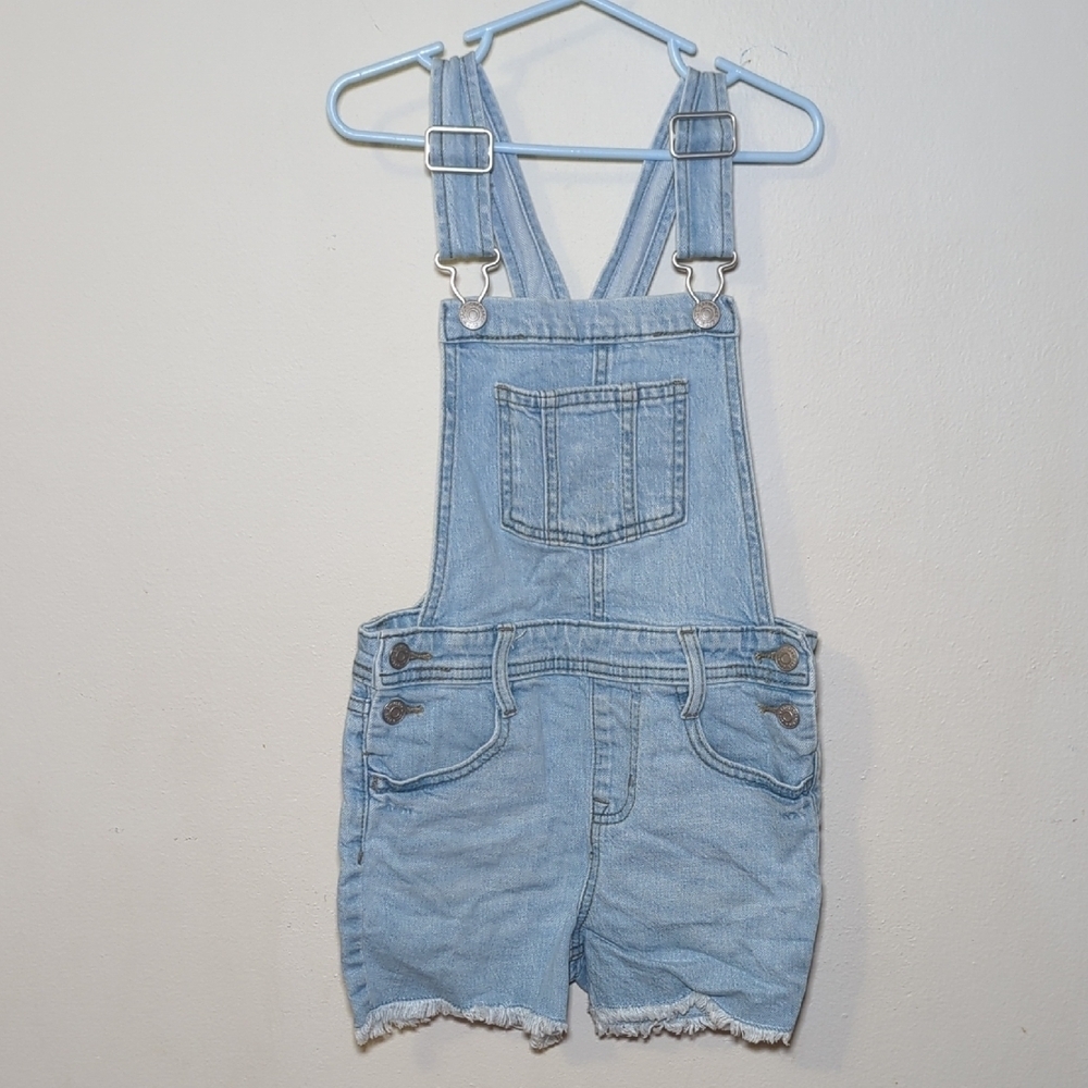 Cat & Jack Denim Shortalls Light Blue Jean Overall Shorts Girls Size S / 6-6X